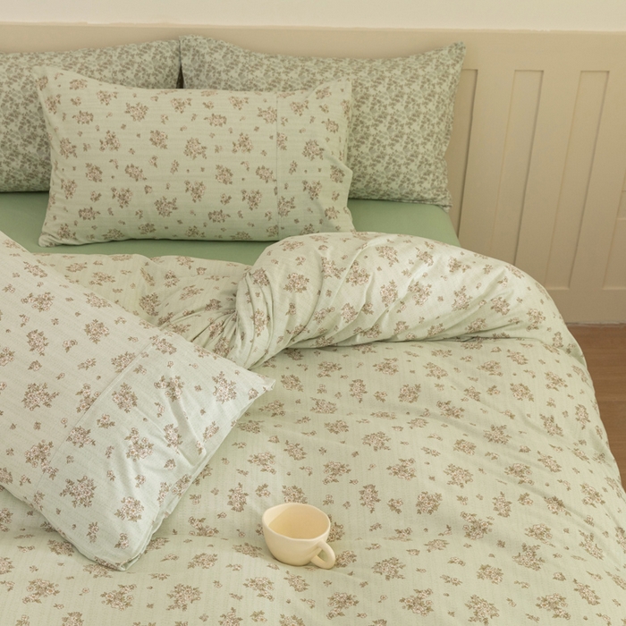 91家纺网 家纺一手货源 找家纺 梦可莱家居 2025春夏新款全棉纯棉针织棉印花四件套 绿底国风芍药