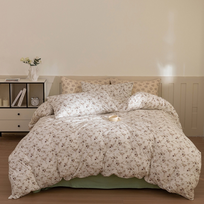 91家纺网 家纺一手货源 找家纺 梦可莱家居 2025春夏新款全棉纯棉针织棉印花四件套 米底春藤杜鹃