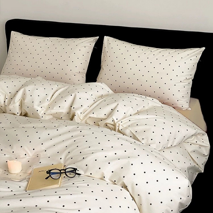 梦可莱家居 2025春夏新款全棉纯棉针织棉印花四件套 米底小圆点