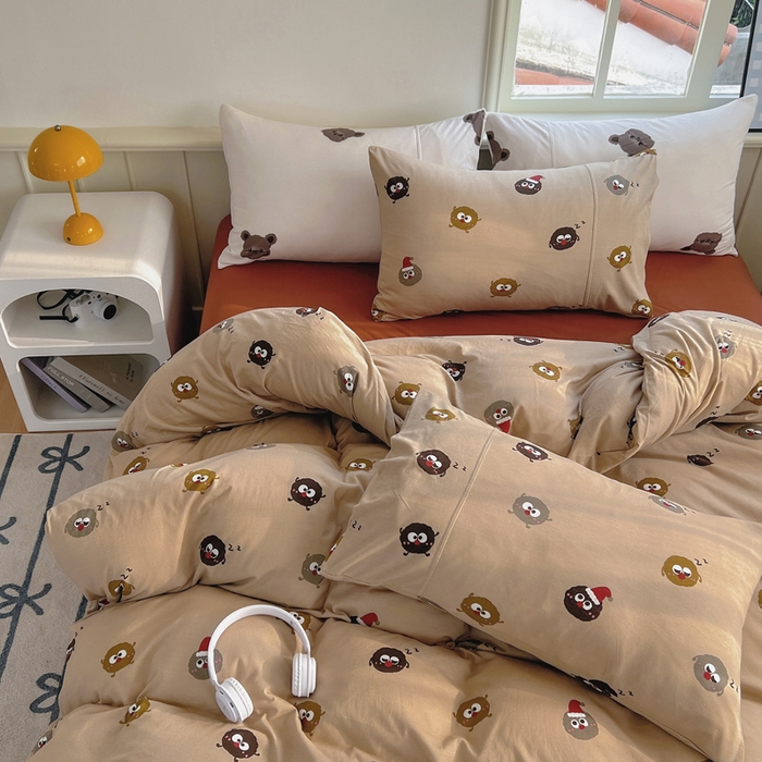 91家纺网 家纺一手货源 找家纺 梦可莱家居 2025春夏新款全棉纯棉针织棉印花四件套 浅底小煤球