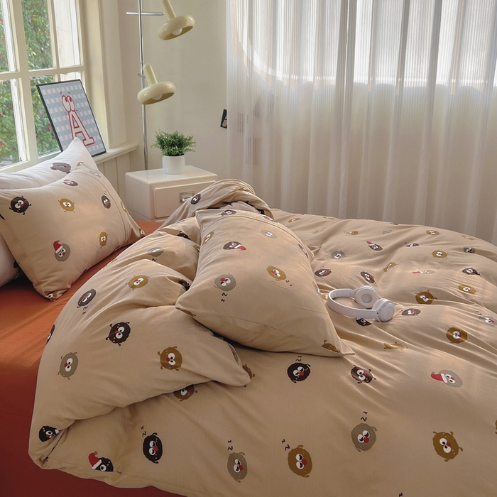 91家纺网 家纺一手货源 找家纺 梦可莱家居 2025春夏新款全棉纯棉针织棉印花四件套 浅底小煤球