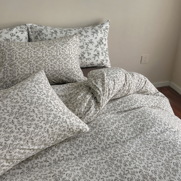 91家纺网 家纺一手货源 找家纺 梦可莱家居 2025春夏新款全棉纯棉针织棉印花四件套 素描小花