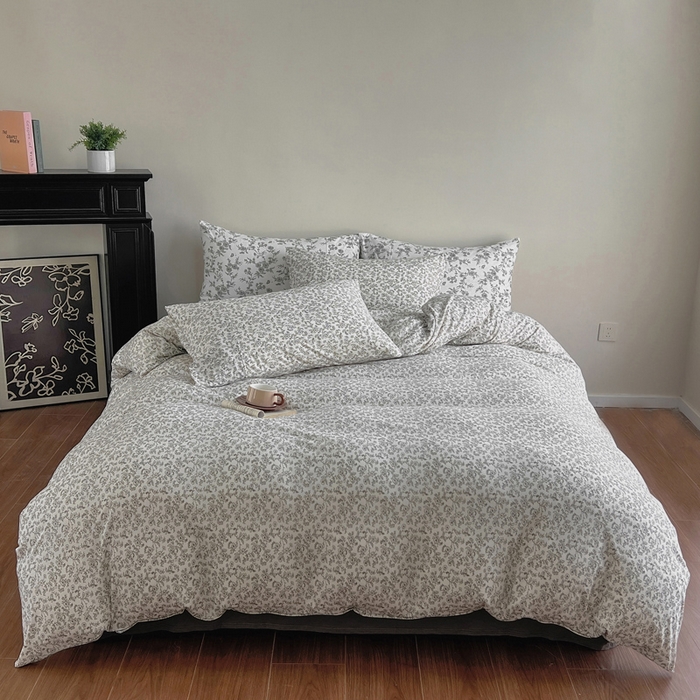 91家纺网 家纺一手货源 找家纺 梦可莱家居 2025春夏新款全棉纯棉针织棉印花四件套 素描小花