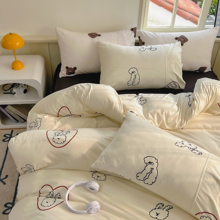 91家纺网 家纺一手货源 找家纺 梦可莱家居 2025春夏新款全棉纯棉针织棉印花四件套 小卷毛