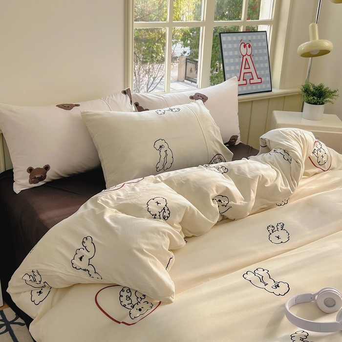 91家纺网 家纺一手货源 找家纺 梦可莱家居 2025春夏新款全棉纯棉针织棉印花四件套 小卷毛