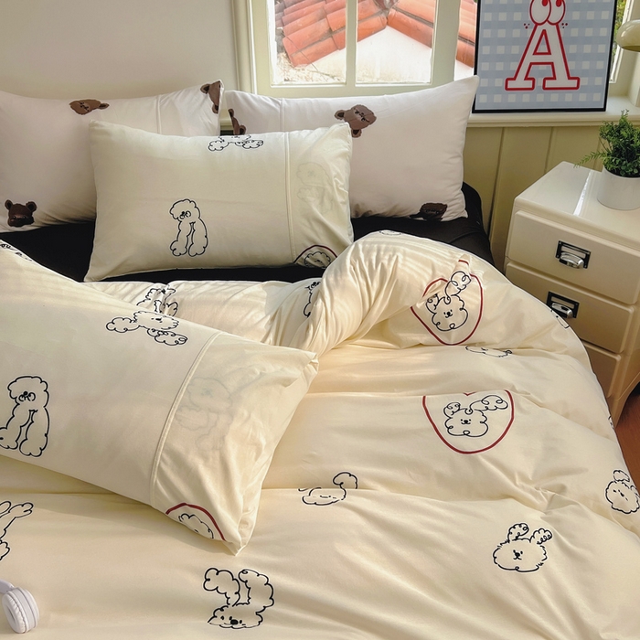 91家纺网 家纺一手货源 找家纺 梦可莱家居 2025春夏新款全棉纯棉针织棉印花四件套 小卷毛