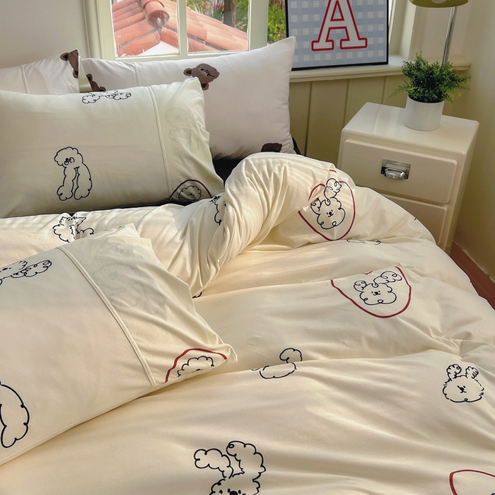 91家纺网 家纺一手货源 找家纺 梦可莱家居 2025春夏新款全棉纯棉针织棉印花四件套 小卷毛