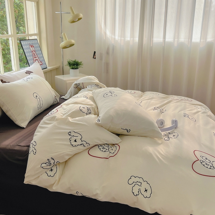 91家纺网 家纺一手货源 找家纺 梦可莱家居 2025春夏新款全棉纯棉针织棉印花四件套 小卷毛