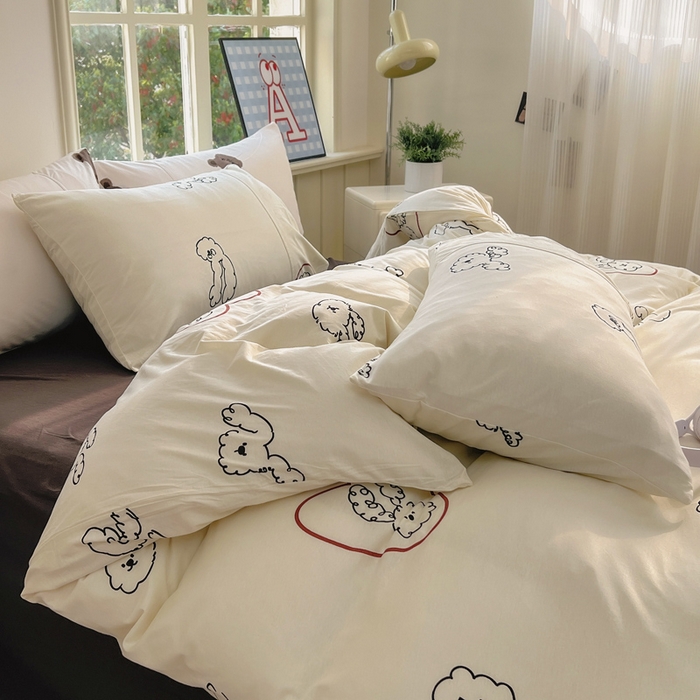 91家纺网 家纺一手货源 找家纺 梦可莱家居 2025春夏新款全棉纯棉针织棉印花四件套 小卷毛