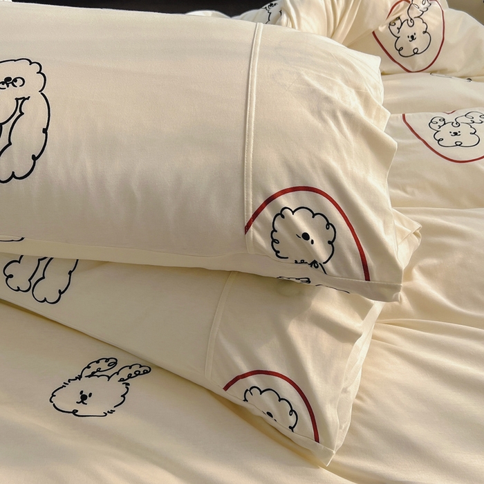 91家纺网 家纺一手货源 找家纺 梦可莱家居 2025春夏新款全棉纯棉针织棉印花四件套 小卷毛