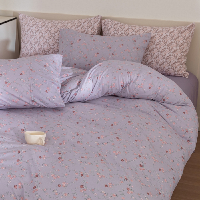 梦可莱家居 2025春夏新款全棉纯棉针织棉印花四件套 紫底春藤杜鹃