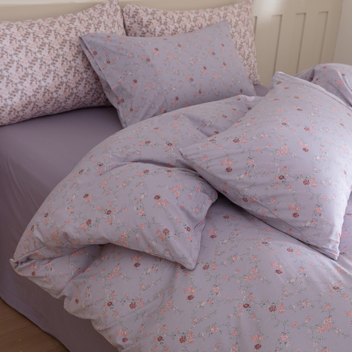 91家纺网 家纺一手货源 找家纺 梦可莱家居 2025春夏新款全棉纯棉针织棉印花四件套 紫底春藤杜鹃