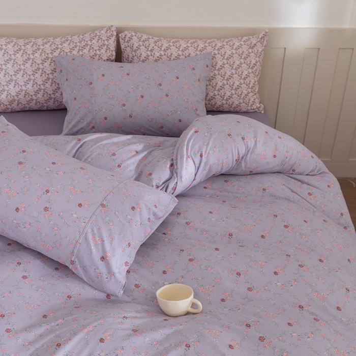 91家纺网 家纺一手货源 找家纺 梦可莱家居 2025春夏新款全棉纯棉针织棉印花四件套 紫底春藤杜鹃