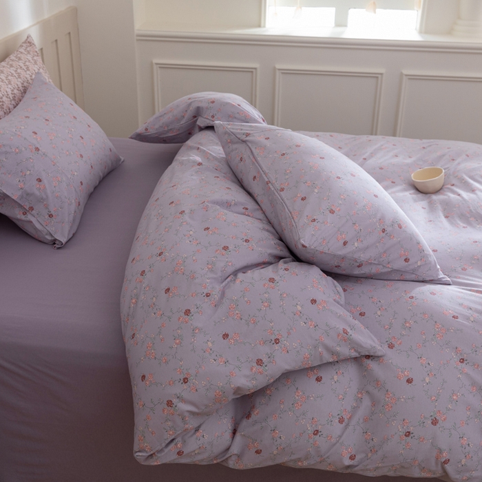 91家纺网 家纺一手货源 找家纺 梦可莱家居 2025春夏新款全棉纯棉针织棉印花四件套 紫底春藤杜鹃