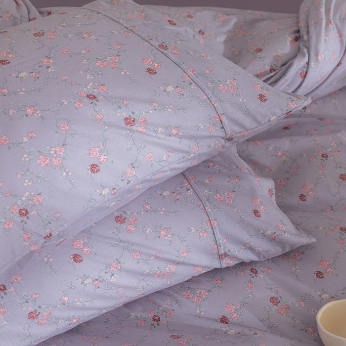 91家纺网 家纺一手货源 找家纺 梦可莱家居 2025春夏新款全棉纯棉针织棉印花四件套 紫底春藤杜鹃