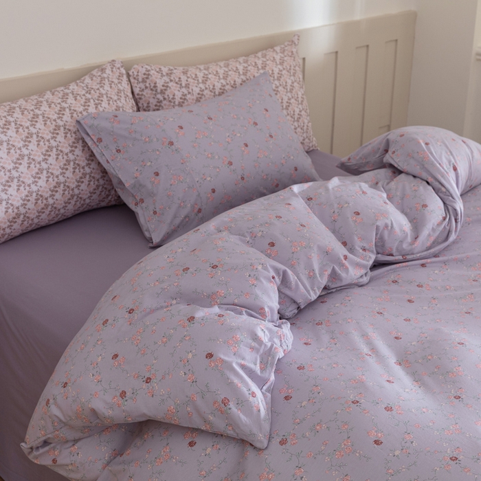 91家纺网 家纺一手货源 找家纺 梦可莱家居 2025春夏新款全棉纯棉针织棉印花四件套 紫底春藤杜鹃