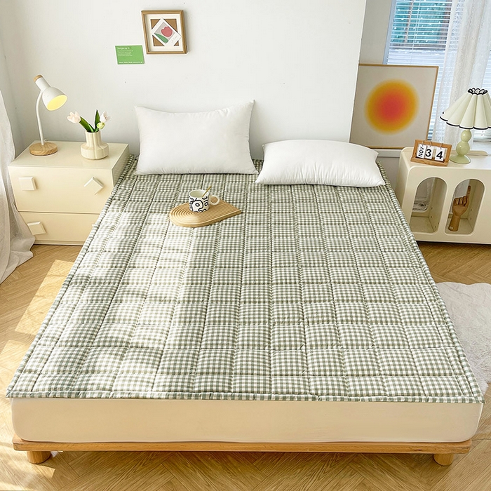 91家纺网 家纺一手货源 找家纺 丽诺床垫 2025新款亲肤舒适全棉纯棉色织棉花床褥床垫 绿小格