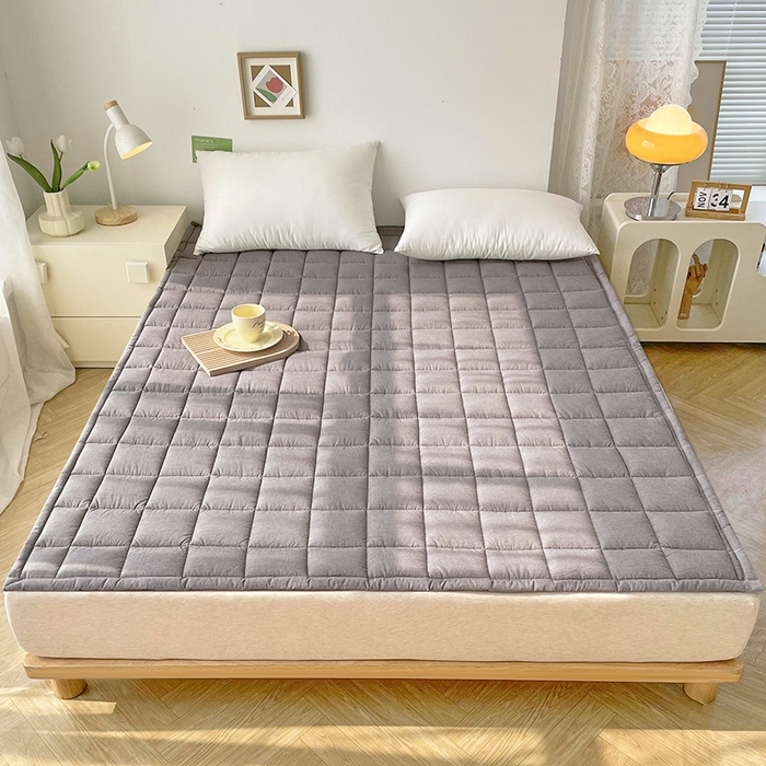 91家纺网 家纺一手货源 找家纺 丽诺床垫 2025新款亲肤舒适全棉纯棉色织棉花床褥床垫 优雅灰