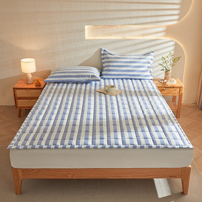 丽诺床垫 2025新款亲肤舒适全棉纯棉色织棉花床褥床垫 蓝色-宽条