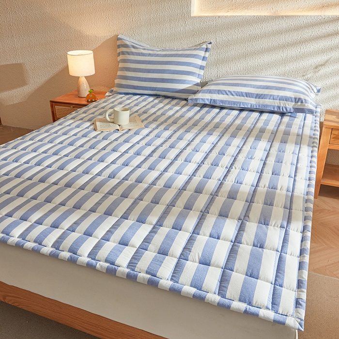 91家纺网 家纺一手货源 找家纺 丽诺床垫 2025新款亲肤舒适全棉纯棉色织棉花床褥床垫 蓝色-宽条