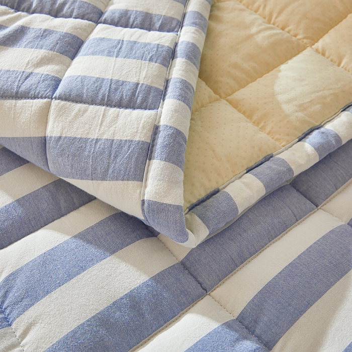 91家纺网 家纺一手货源 找家纺 丽诺床垫 2025新款亲肤舒适全棉纯棉色织棉花床褥床垫 蓝色-宽条