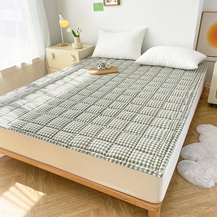 91家纺网 家纺一手货源 找家纺 丽诺床垫 2025新款亲肤舒适全棉纯棉色织棉花床褥床垫 绿小格