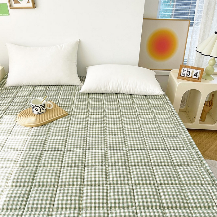 91家纺网 家纺一手货源 找家纺 丽诺床垫 2025新款亲肤舒适全棉纯棉色织棉花床褥床垫 绿小格