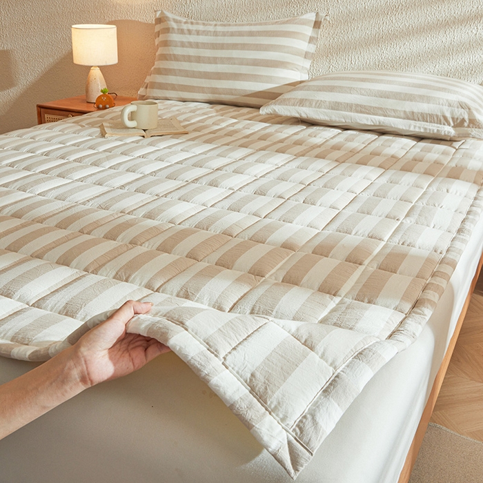 91家纺网 家纺一手货源 找家纺 丽诺床垫 2025新款亲肤舒适全棉纯棉色织棉花床褥床垫 米色-宽条