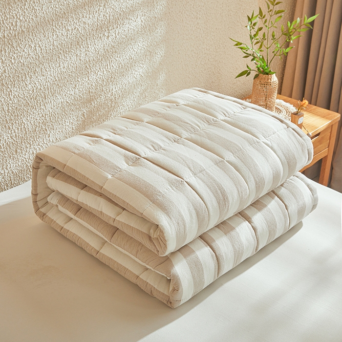 91家纺网 家纺一手货源 找家纺 丽诺床垫 2025新款亲肤舒适全棉纯棉色织棉花床褥床垫 米色-宽条