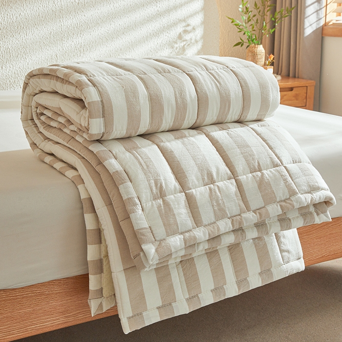 91家纺网 家纺一手货源 找家纺 丽诺床垫 2025新款亲肤舒适全棉纯棉色织棉花床褥床垫 米色-宽条