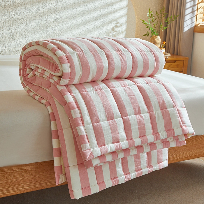 91家纺网 家纺一手货源 找家纺 丽诺床垫 2025新款亲肤舒适全棉纯棉色织棉花床褥床垫 少女粉-宽条