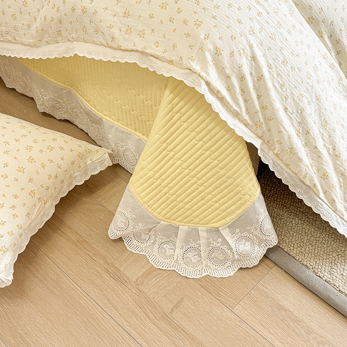 91家纺网 家纺一手货源 找家纺 （总）金艾草2026新款床盖款A类纯棉双层纱花边四件套