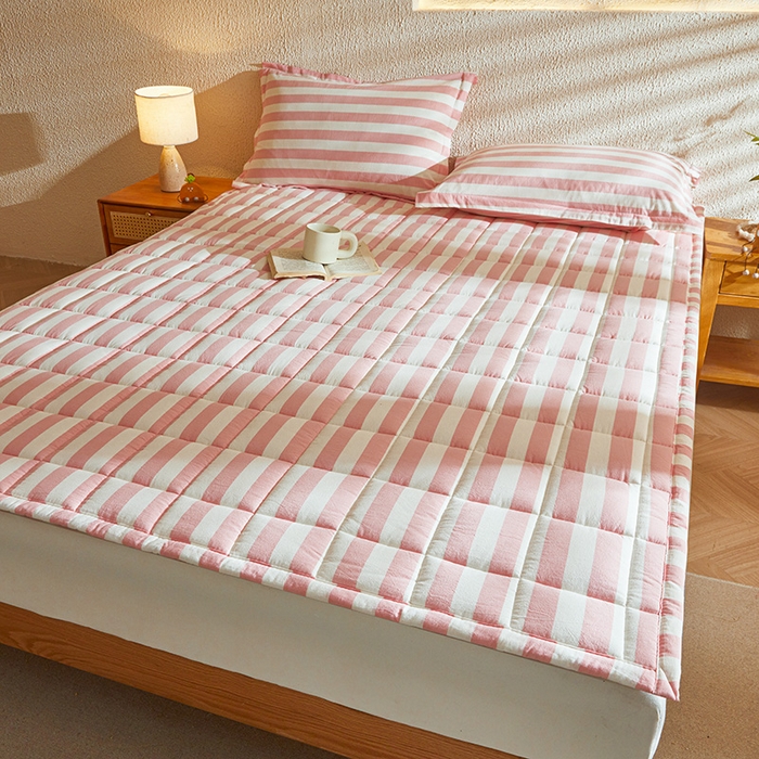 91家纺网 家纺一手货源 找家纺 丽诺床垫 2025新款亲肤舒适全棉纯棉色织棉花床褥床垫 少女粉-宽条