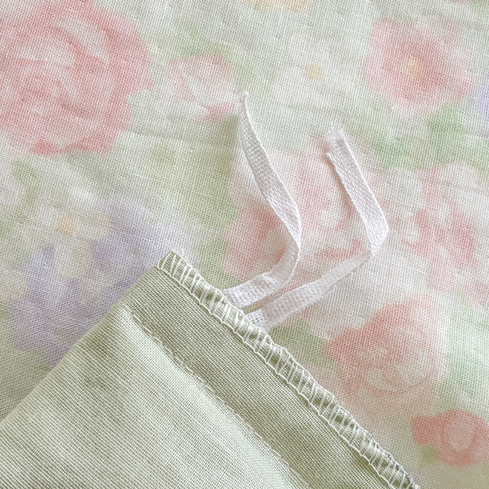 91家纺网 家纺一手货源 找家纺 金艾草2026新款床盖款A类纯棉双层纱花边四件套 清桃绿