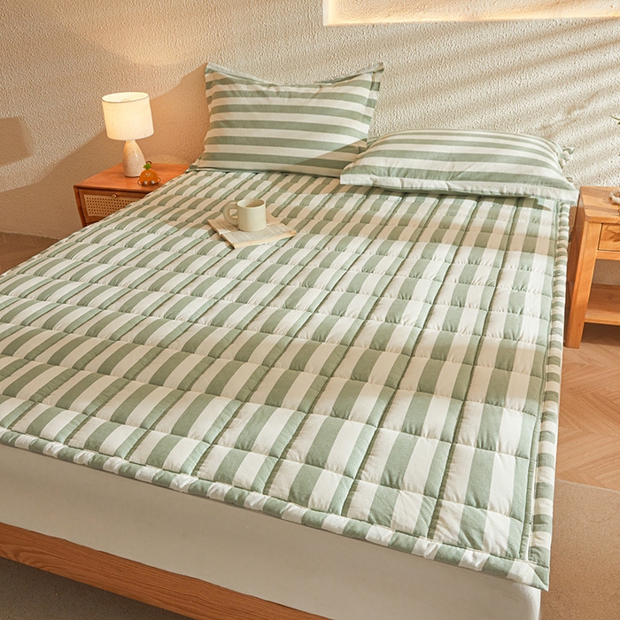 91家纺网 家纺一手货源 找家纺 丽诺床垫 2025新款亲肤舒适全棉纯棉色织棉花床褥床垫 水绿色-宽条