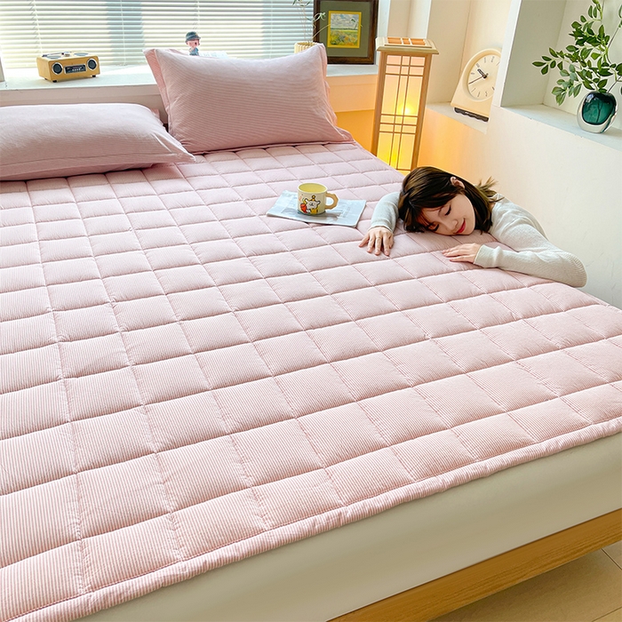 91家纺网 家纺一手货源 找家纺 丽诺床垫 2025新款亲肤舒适全棉纯棉色织棉花床褥床垫 细条粉