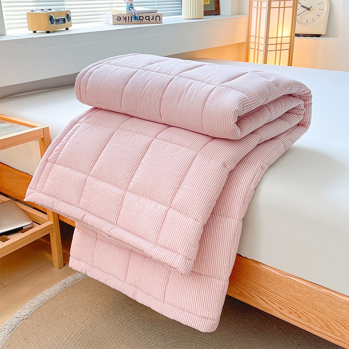 91家纺网 家纺一手货源 找家纺 丽诺床垫 2025新款亲肤舒适全棉纯棉色织棉花床褥床垫 细条粉