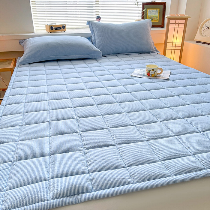 91家纺网 家纺一手货源 找家纺 丽诺床垫 2025新款亲肤舒适全棉纯棉色织棉花床褥床垫 细条蓝