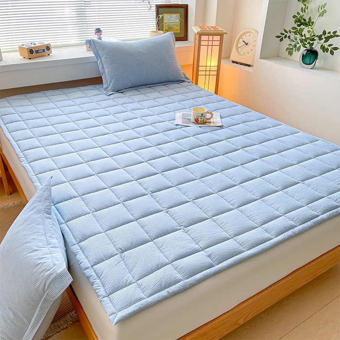 91家纺网 家纺一手货源 找家纺 丽诺床垫 2025新款亲肤舒适全棉纯棉色织棉花床褥床垫 细条蓝