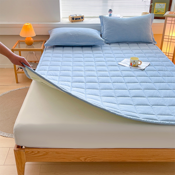 91家纺网 家纺一手货源 找家纺 丽诺床垫 2025新款亲肤舒适全棉纯棉色织棉花床褥床垫 细条蓝