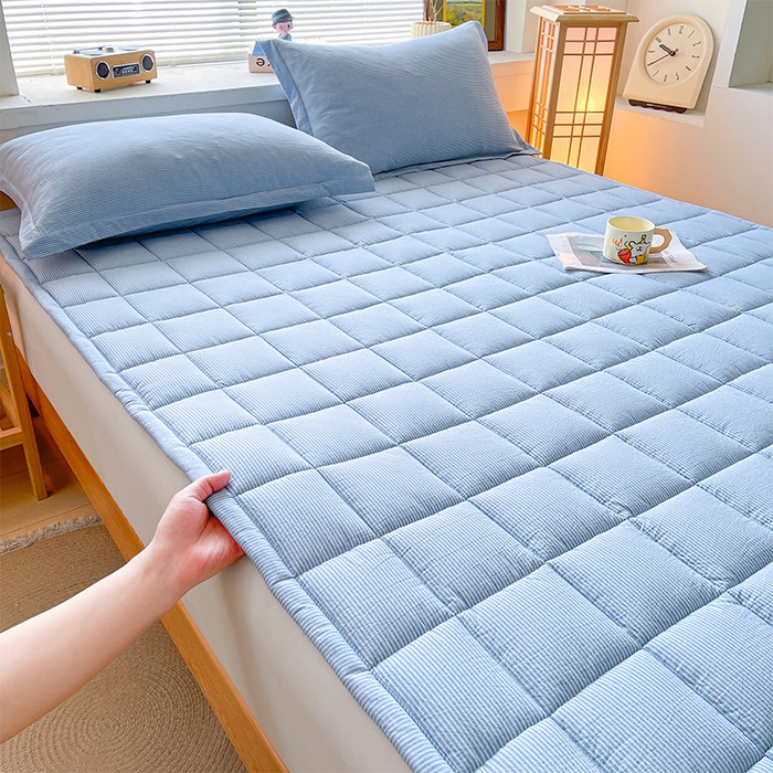 91家纺网 家纺一手货源 找家纺 丽诺床垫 2025新款亲肤舒适全棉纯棉色织棉花床褥床垫 细条蓝