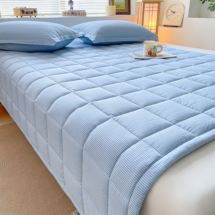 91家纺网 家纺一手货源 找家纺 丽诺床垫 2025新款亲肤舒适全棉纯棉色织棉花床褥床垫 细条蓝