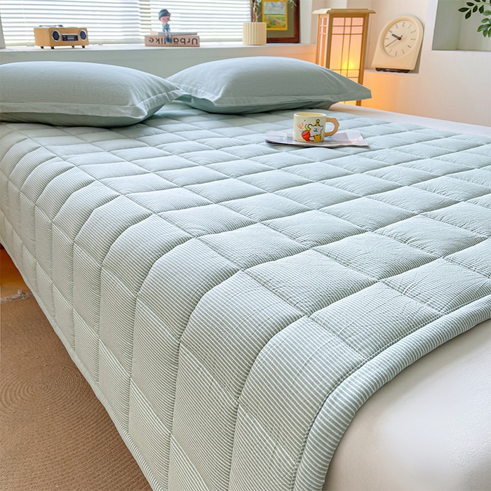 91家纺网 家纺一手货源 找家纺 丽诺床垫 2025新款亲肤舒适全棉纯棉色织棉花床褥床垫 细条绿