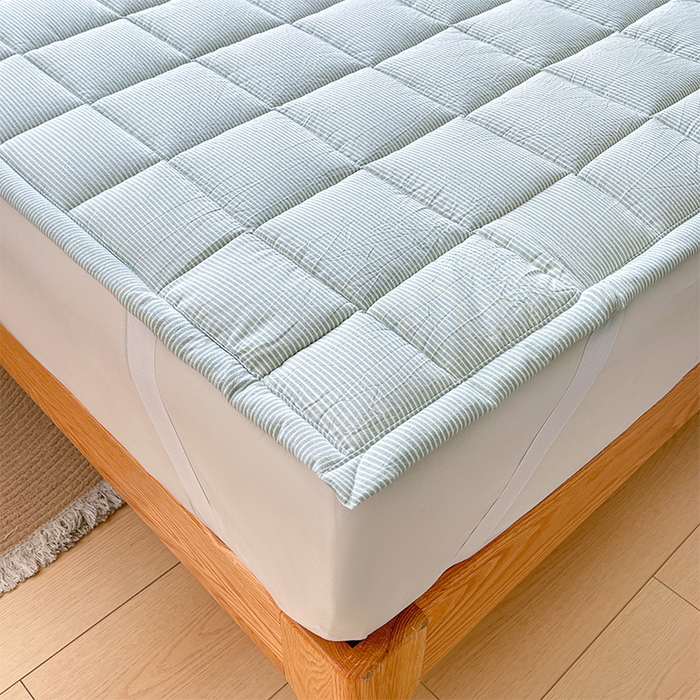 91家纺网 家纺一手货源 找家纺 丽诺床垫 2025新款亲肤舒适全棉纯棉色织棉花床褥床垫 细条绿