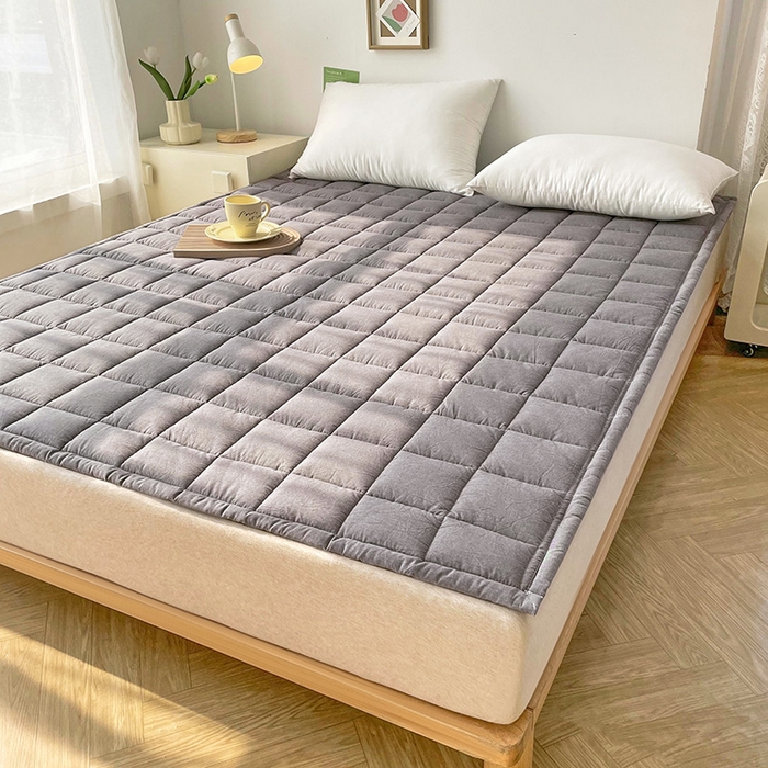 91家纺网 家纺一手货源 找家纺 丽诺床垫 2025新款亲肤舒适全棉纯棉色织棉花床褥床垫 优雅灰