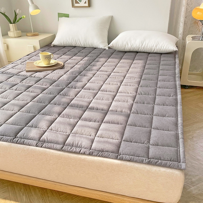 91家纺网 家纺一手货源 找家纺 丽诺床垫 2025新款亲肤舒适全棉纯棉色织棉花床褥床垫 优雅灰