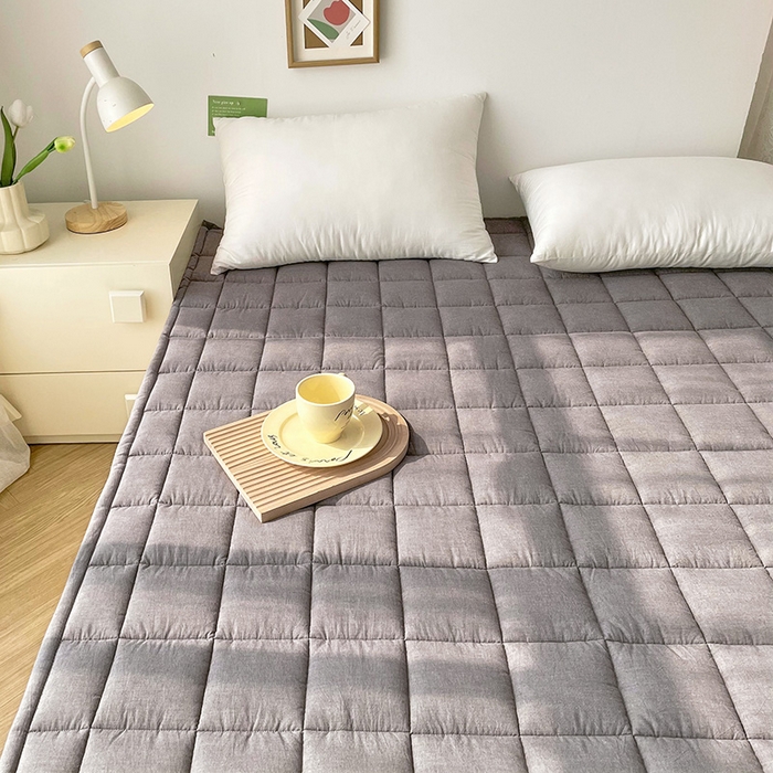91家纺网 家纺一手货源 找家纺 丽诺床垫 2025新款亲肤舒适全棉纯棉色织棉花床褥床垫 优雅灰