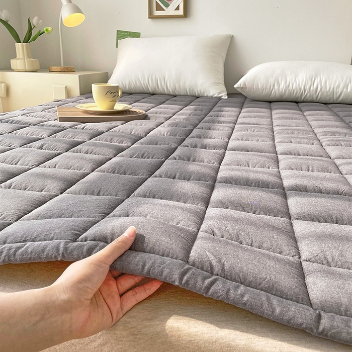91家纺网 家纺一手货源 找家纺 丽诺床垫 2025新款亲肤舒适全棉纯棉色织棉花床褥床垫 优雅灰