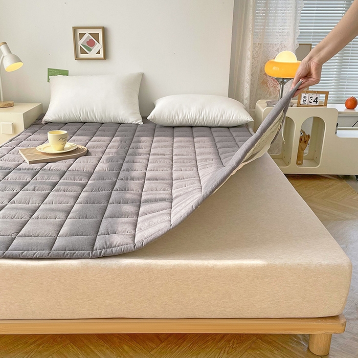 91家纺网 家纺一手货源 找家纺 丽诺床垫 2025新款亲肤舒适全棉纯棉色织棉花床褥床垫 优雅灰