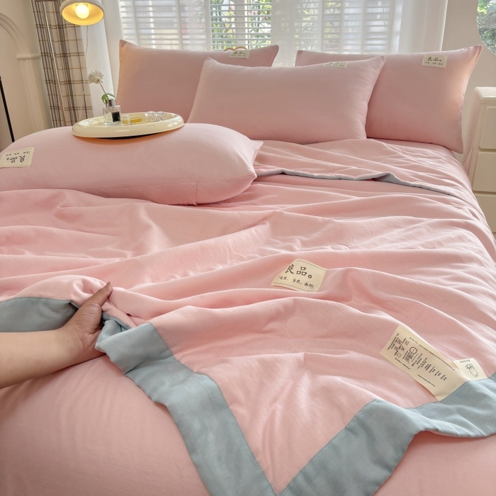 91家纺网 家纺一手货源 找家纺 （总）金艾草2025新款纯色A类纯棉双层纱夏被四件套